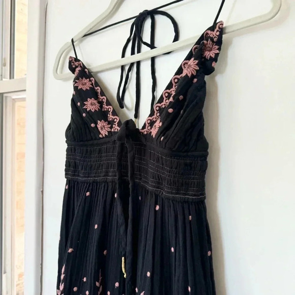 New Free People Real Love Embroidered Dress Maxi Summer Black Pink - Picture 7 of 17